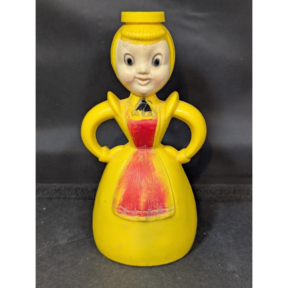 Vintage 1950s Merry Maid Laundry Sprinkler Bottle Yellow Hard Plastic Dutch Girl